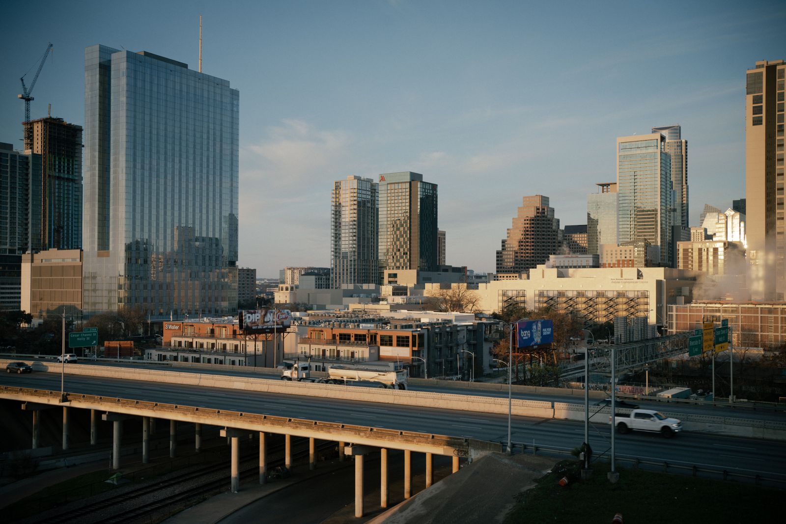 Downtown skyline in warm evening light