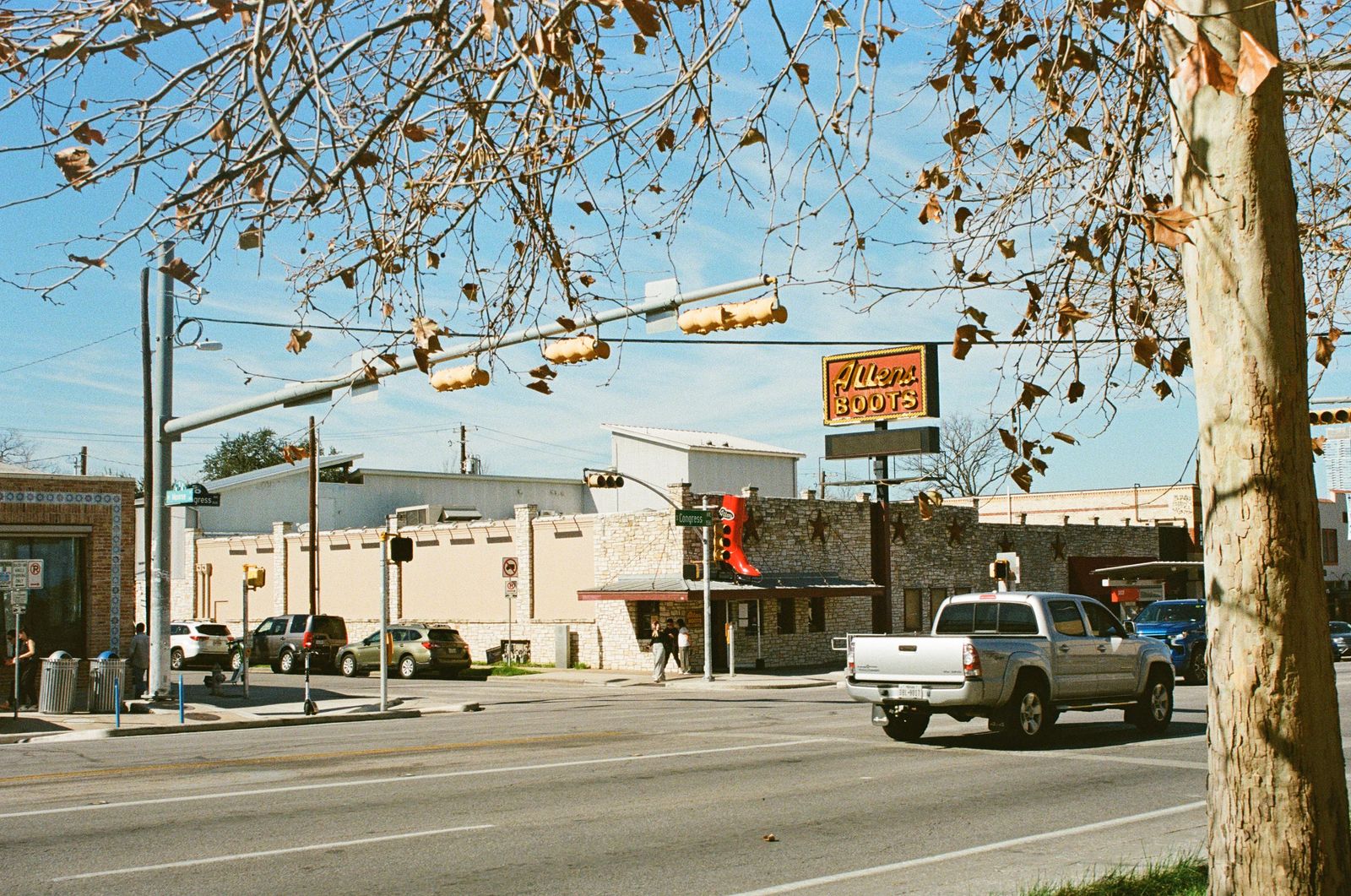 A neighborhood street corner on a sunny day